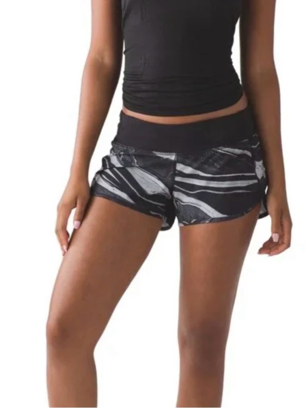 Lululemon Speed Short, Marbled Mix Speed Short White Black 2.5”, Size 10